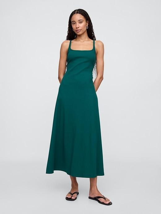 ribbed squareneck midi dress