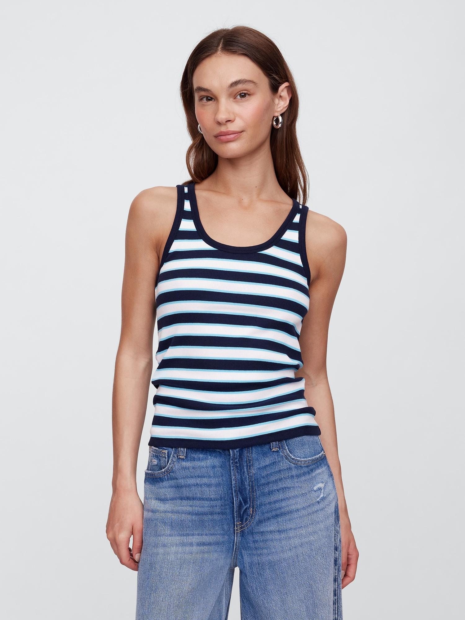 ribbed stripe scoopneck tank top