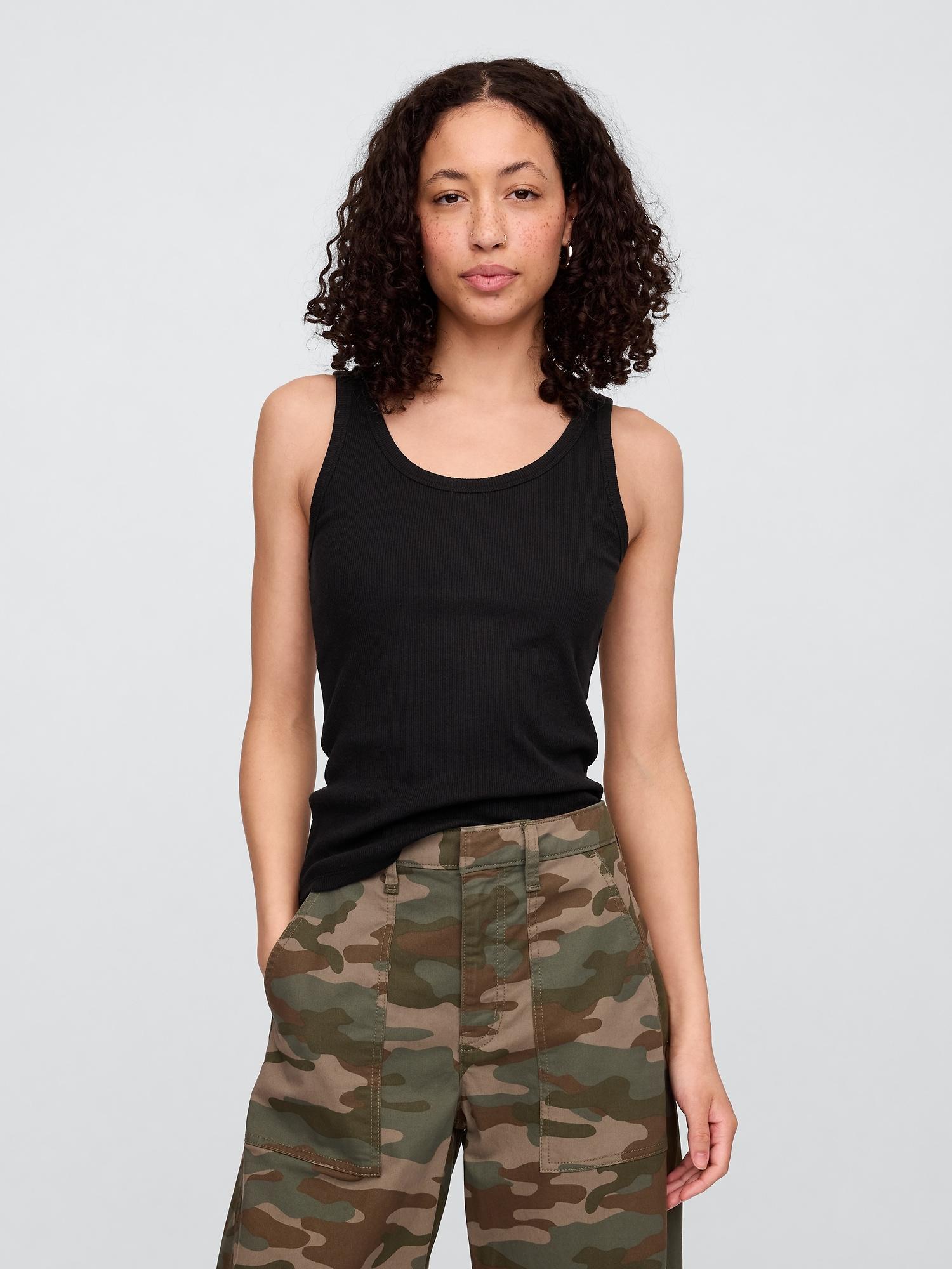 ribbed stripe scoopneck tank top