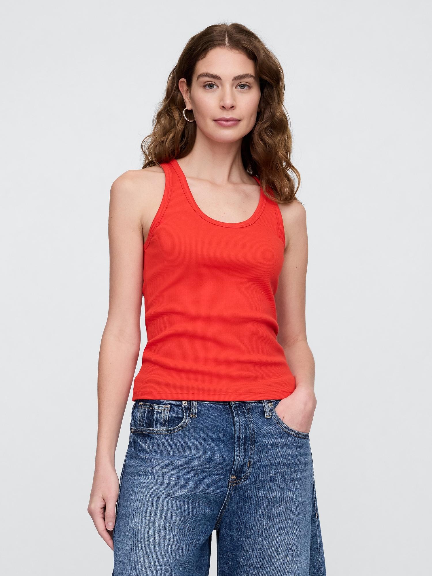 ribbed stripe scoopneck tank top