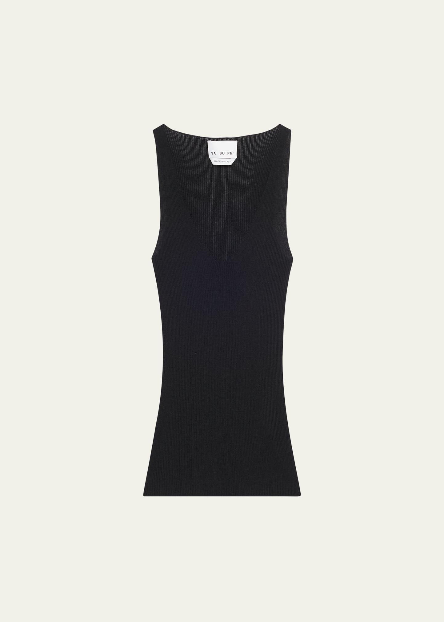 ribbed v-neck silk cashmere tank top