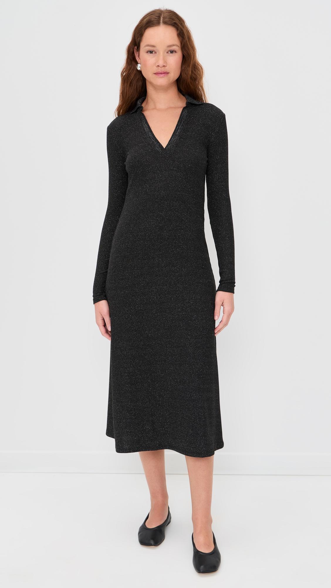 ribbed y-neck polo maxi dress