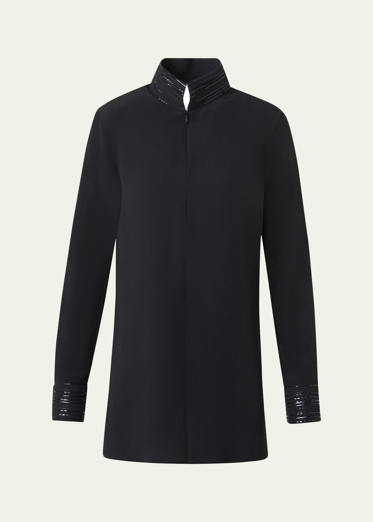 ribbon foil silk crepe tunic blouse