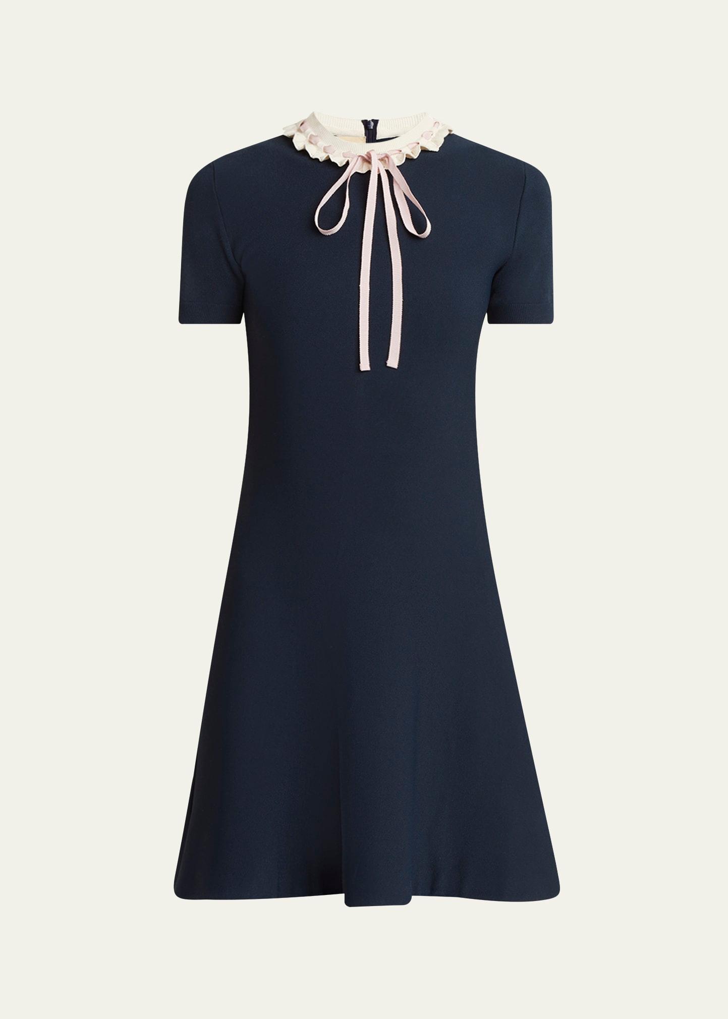 ribbon ruffle-trim knit mini dress