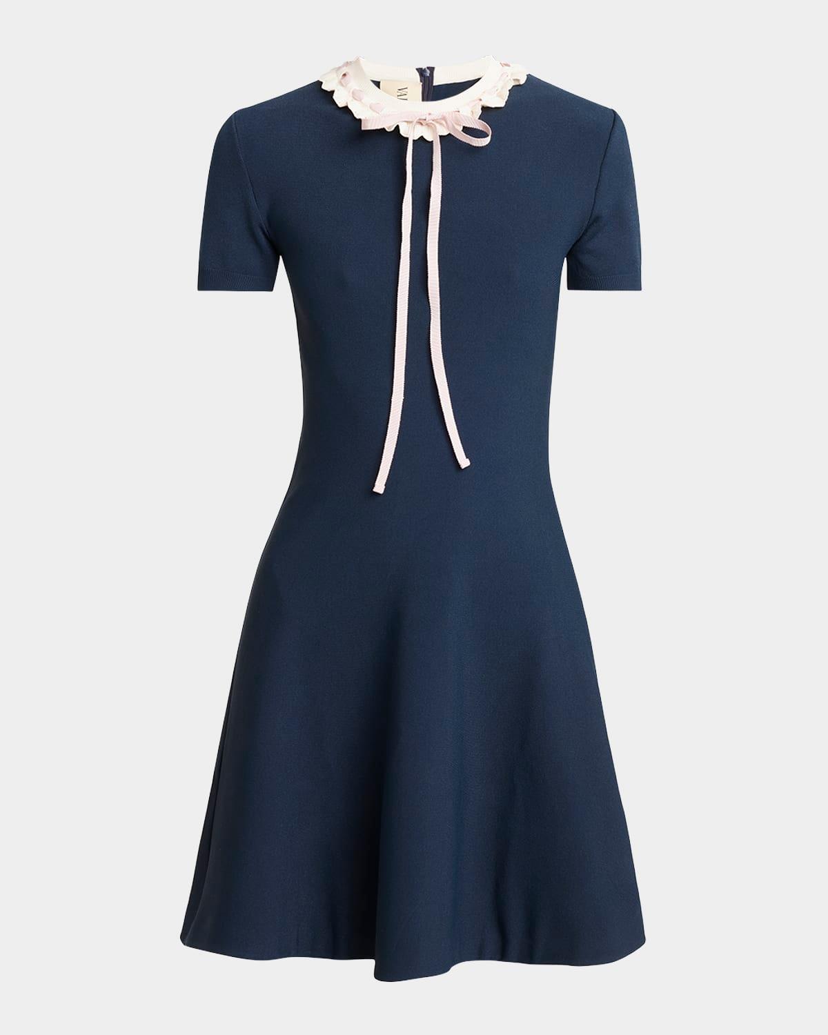 ribbon ruffle-trim knit mini dress