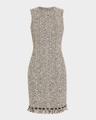 ribbon-trim fringed tweed dress