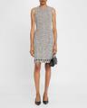ribbon-trim fringed tweed dress