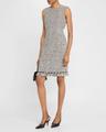 ribbon-trim fringed tweed dress