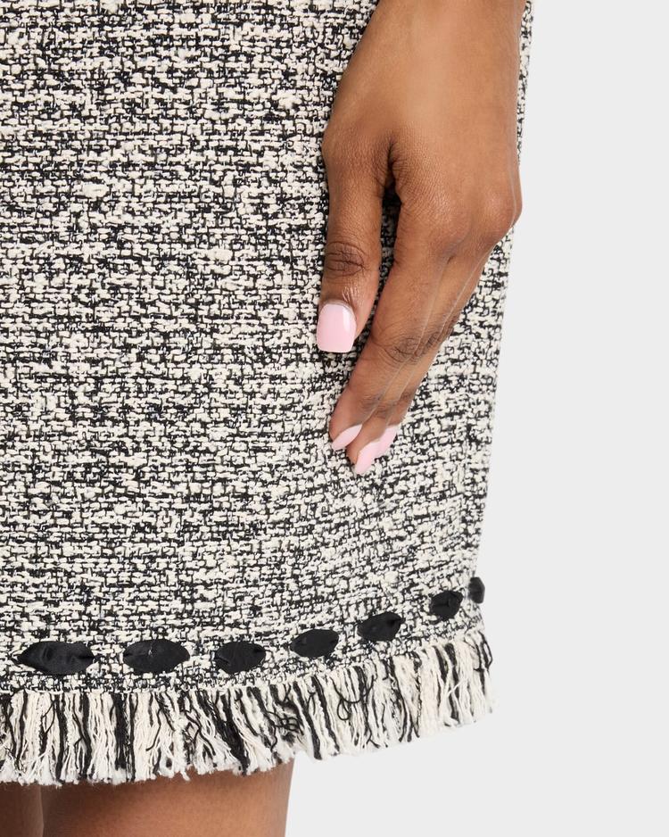 ribbon-trim fringed tweed dress