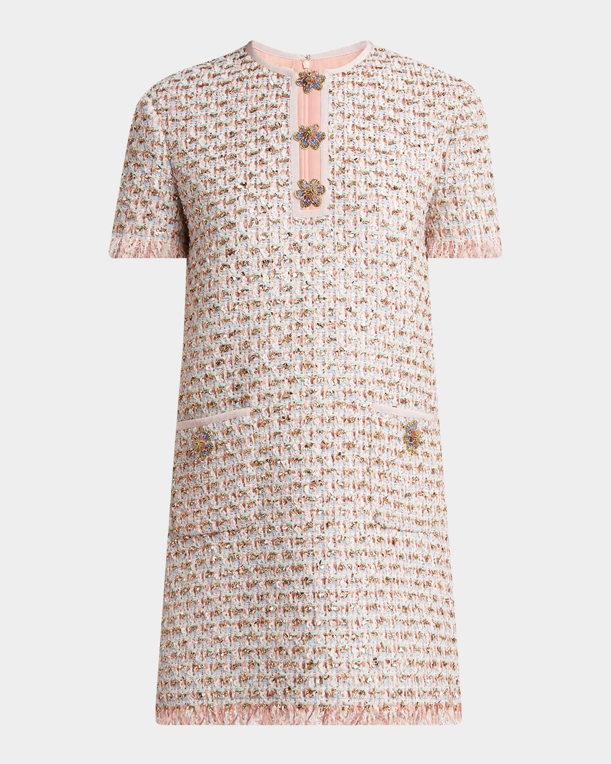 ribbon tweed frayed mini dress