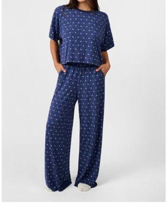 ribbons cropped sleep tee wide leg pant pajama set