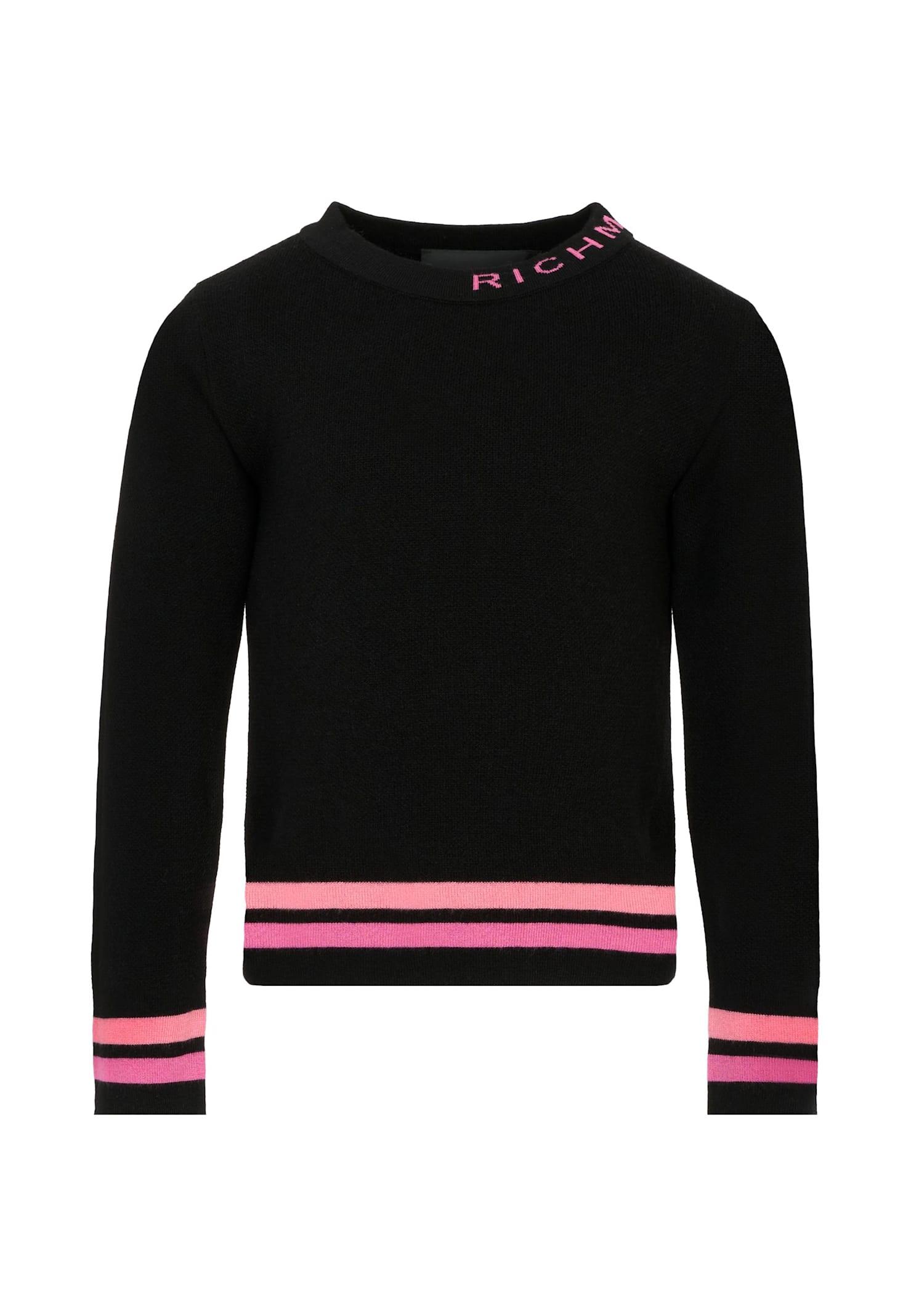 richmond black sweater for girl with fuchsia logo