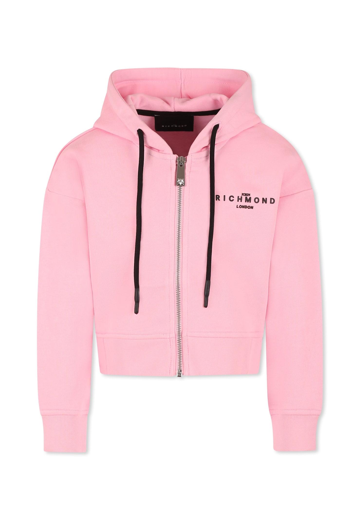 richmond pink crop sweatshirt for girl with logo