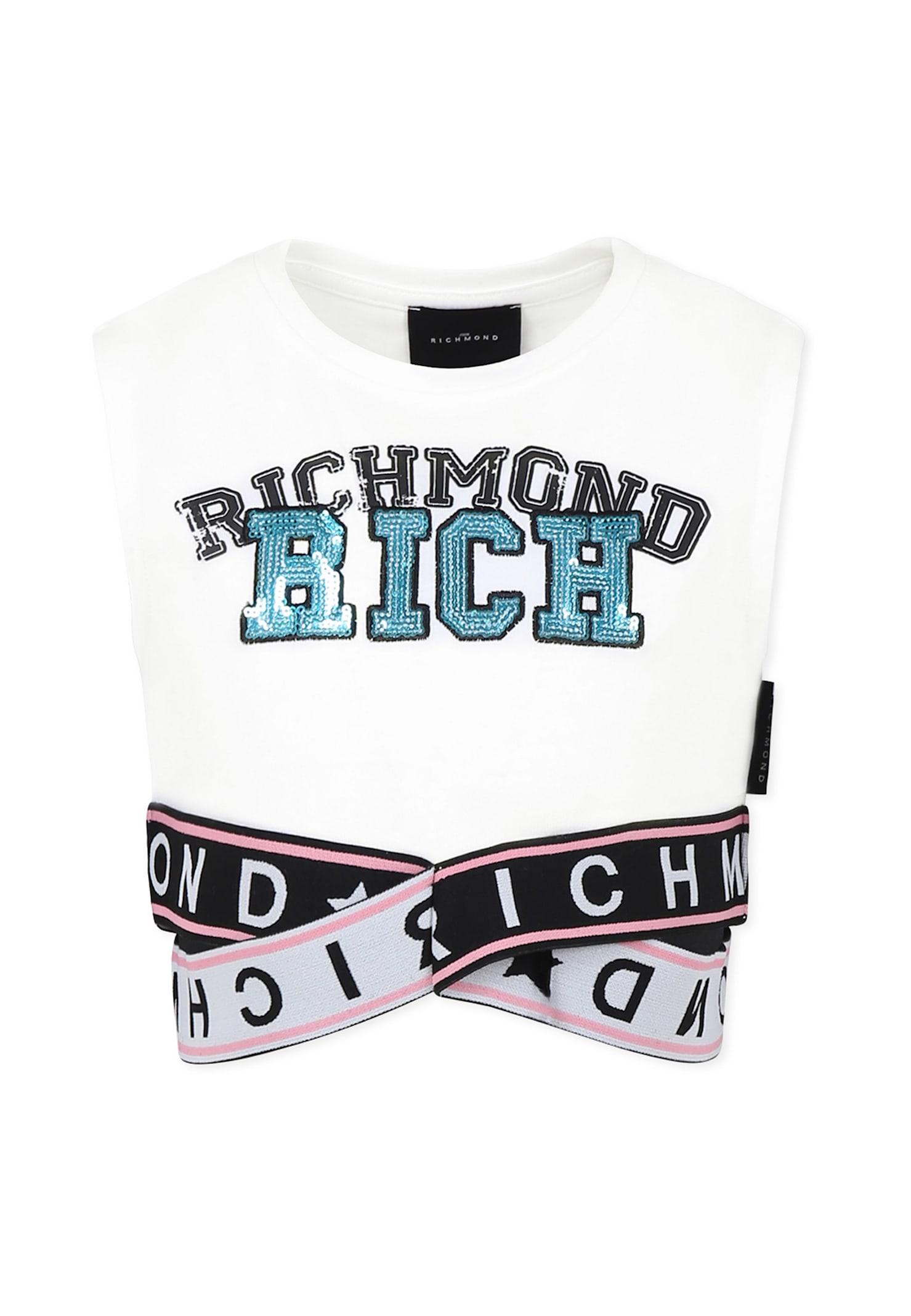 richmond white crop top for girl with logo