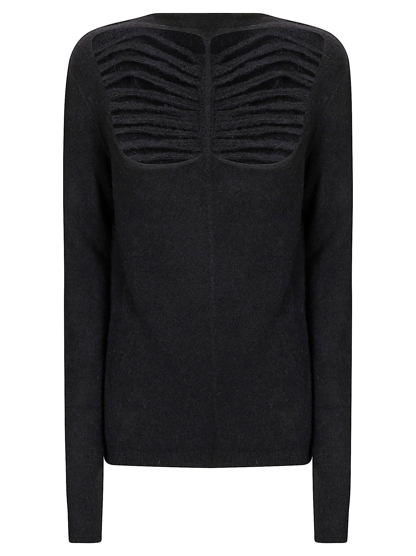 rick owens black sweater with distressed effect and cut-out details on the front in alpaca blend woman