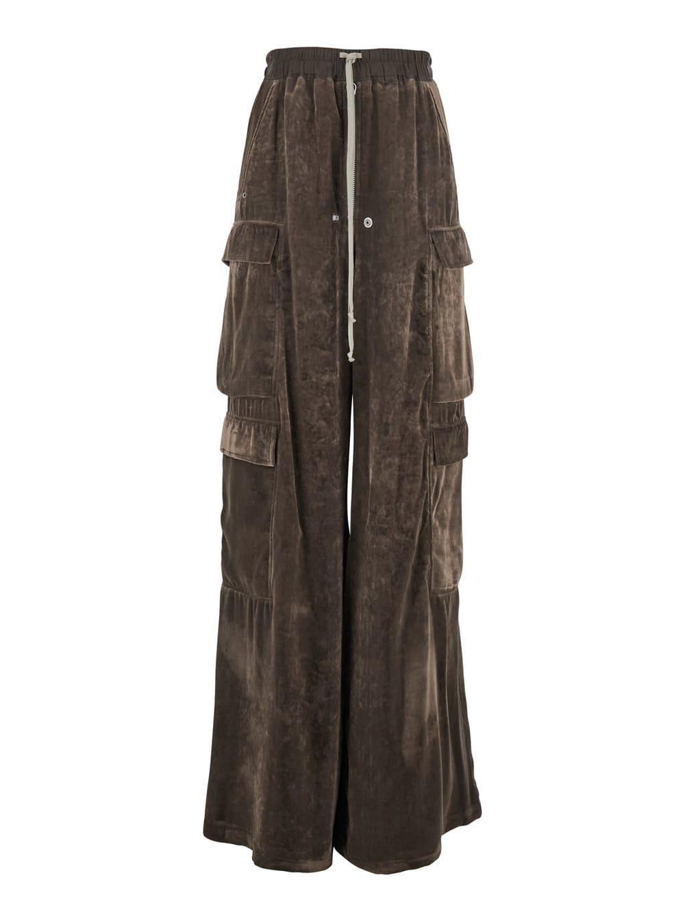 rick owens cargo belas brown cargo pants with drawstring waist and cargo pockets in velvet woman