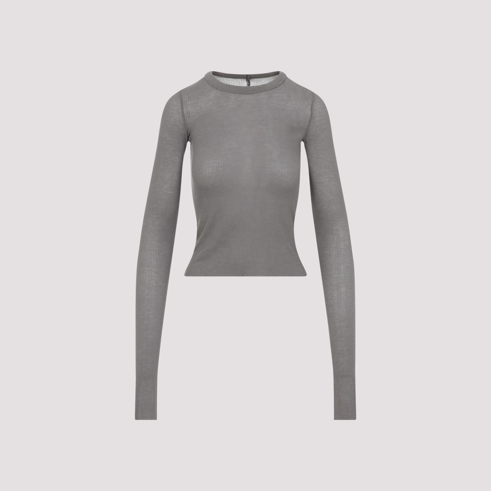 rick owens cropped rib ls t-shirt brown viscose silk tshirt - women