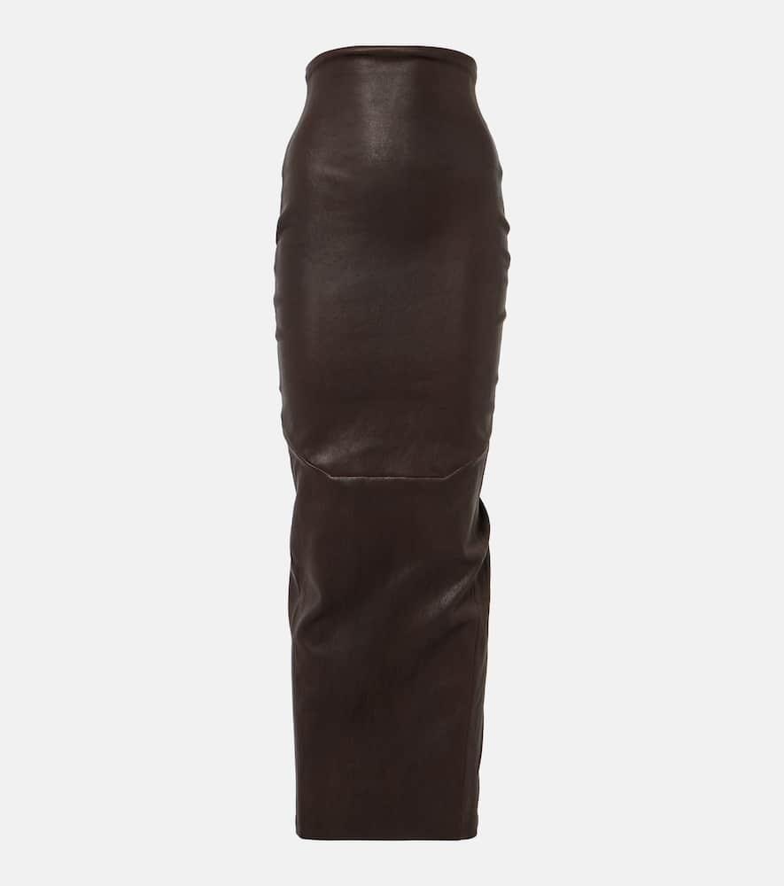 rick owens dirt pillar leather and cotton maxi skirt
