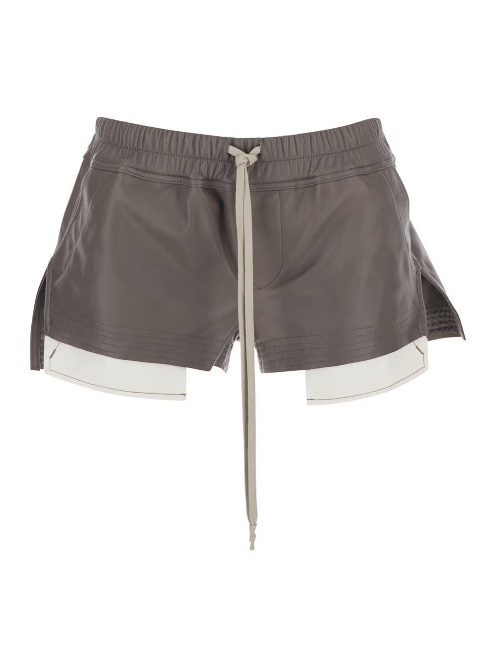 rick owens fog ecoleather shorts with front drawstring and leather vents for women