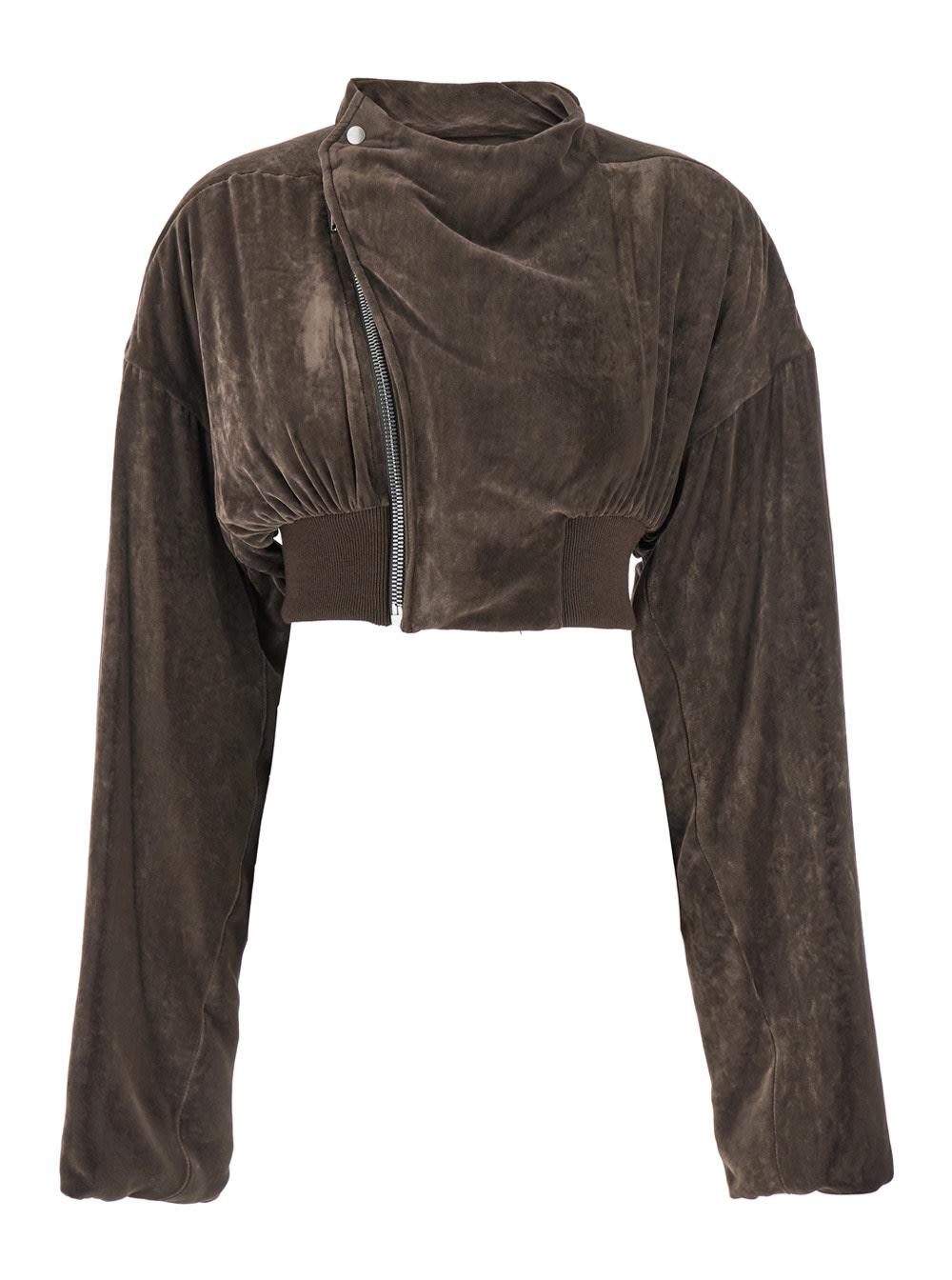rick owens hollywood cropped jacket with front zip closure in viscose blend woman