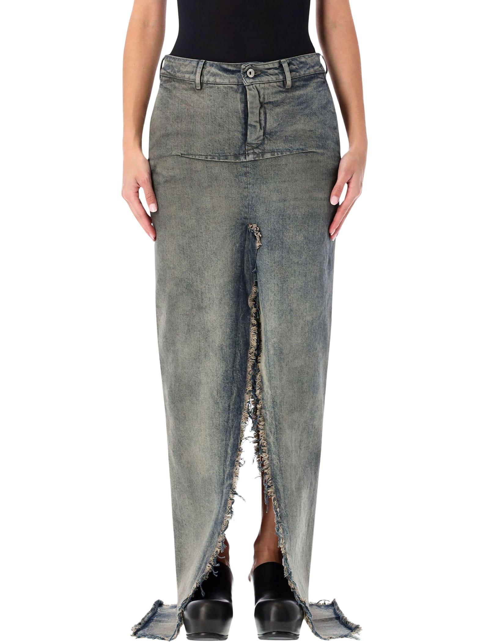 rick owens long denim sliced skirt