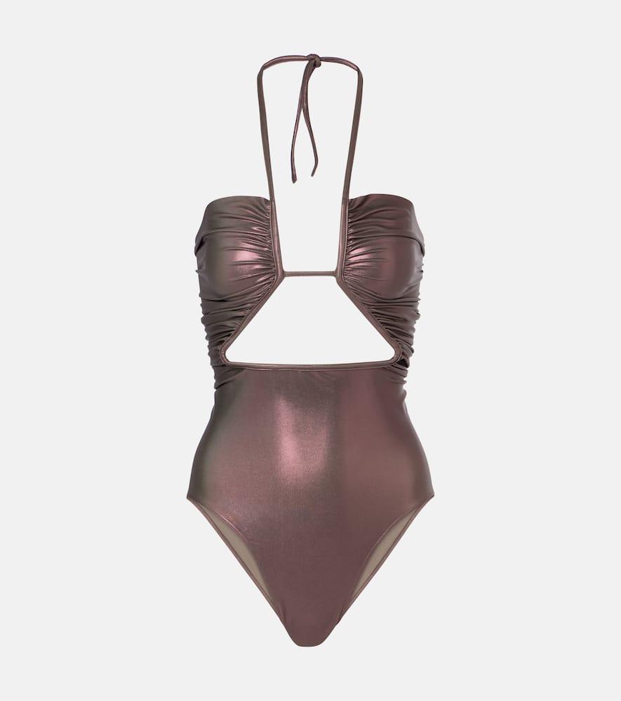rick owens metallic halterneck swimsuit