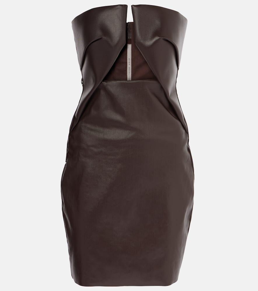 rick owens prong cutout coated denim bustier dress