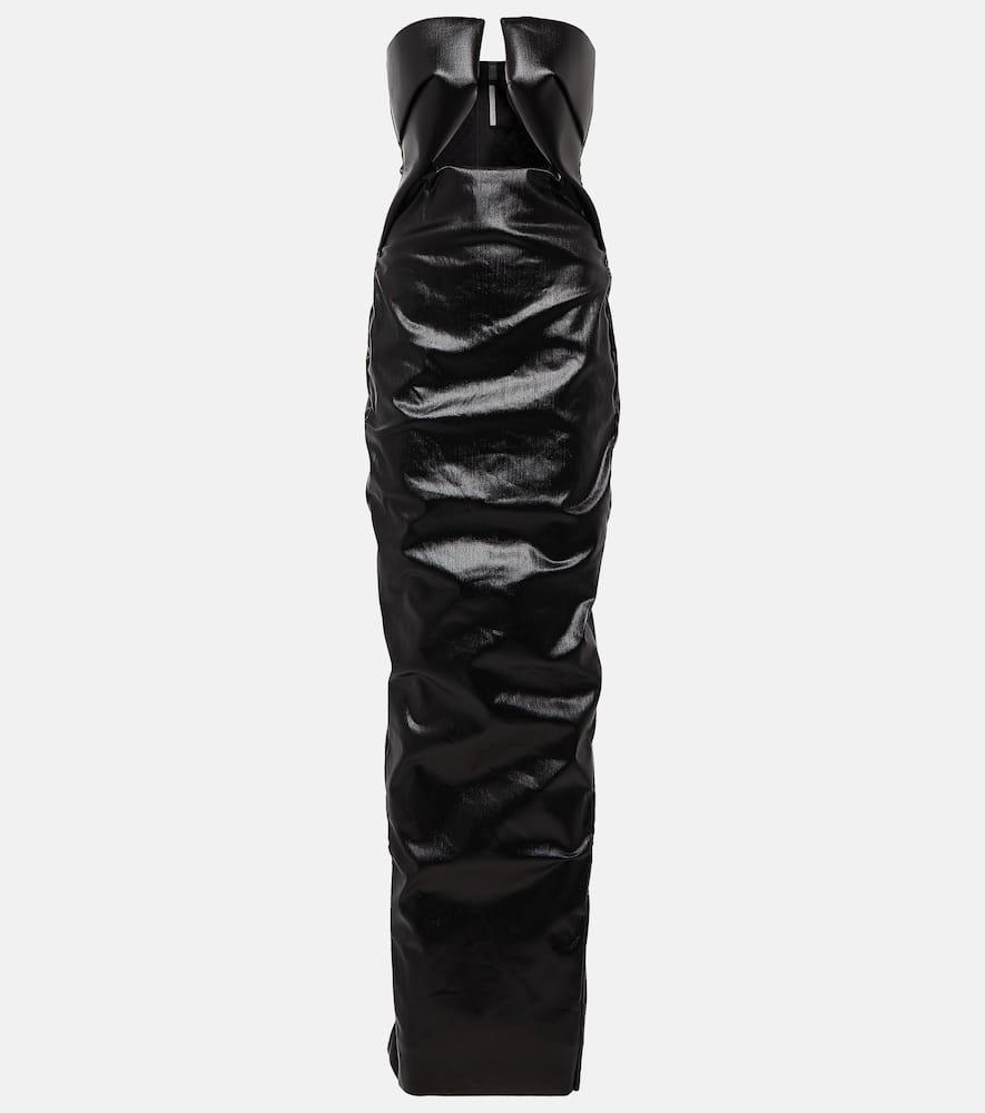 rick owens prong cutout coated denim gown