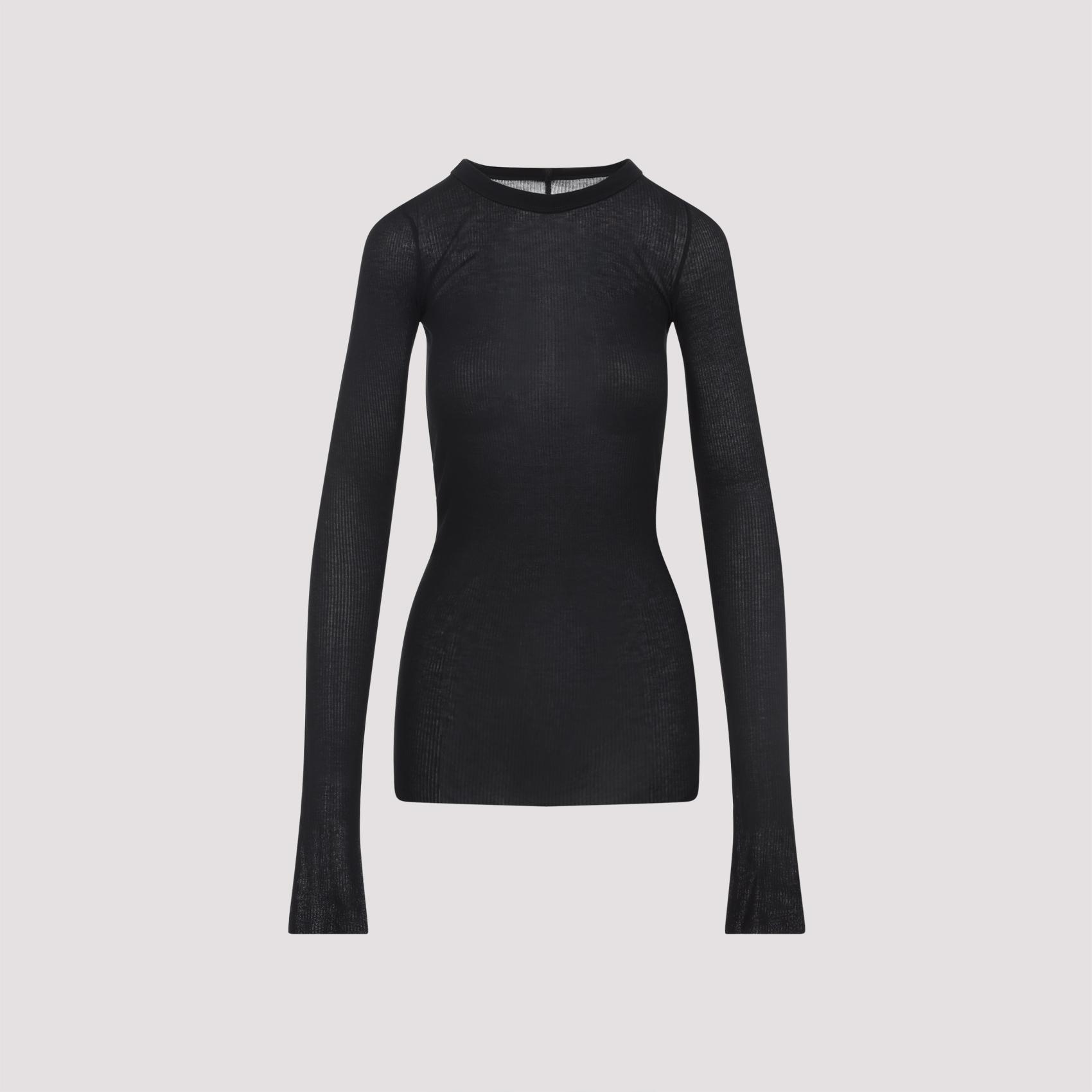 rick owens rib ls t-shirt black viscose silk tshirt - women