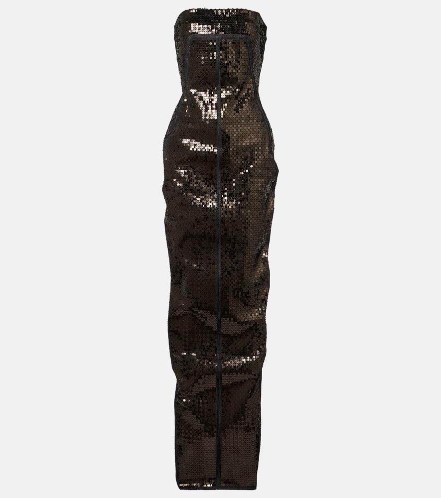 rick owens sequined denim bustier gown