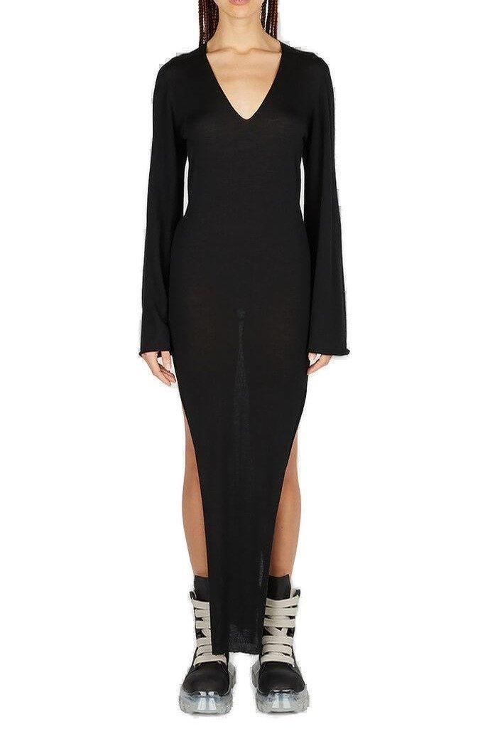 rick owens toga v-neck knitted dress