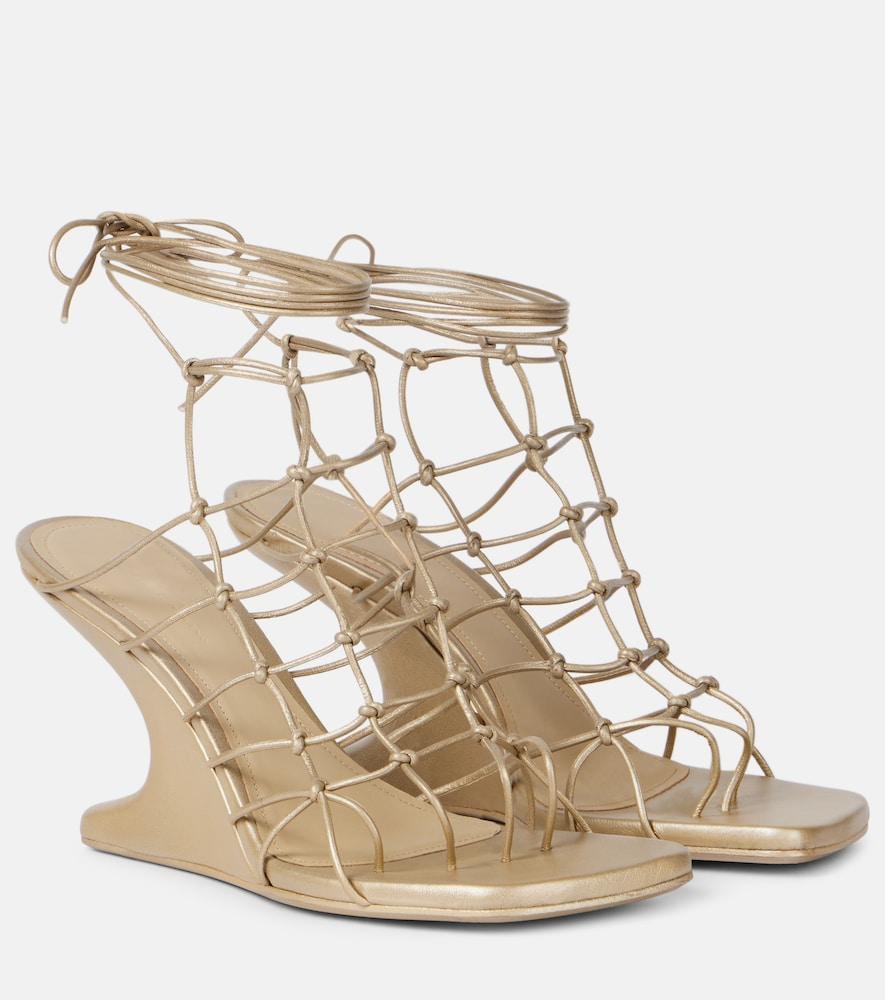 rick owens web cantilever woven leather wedges