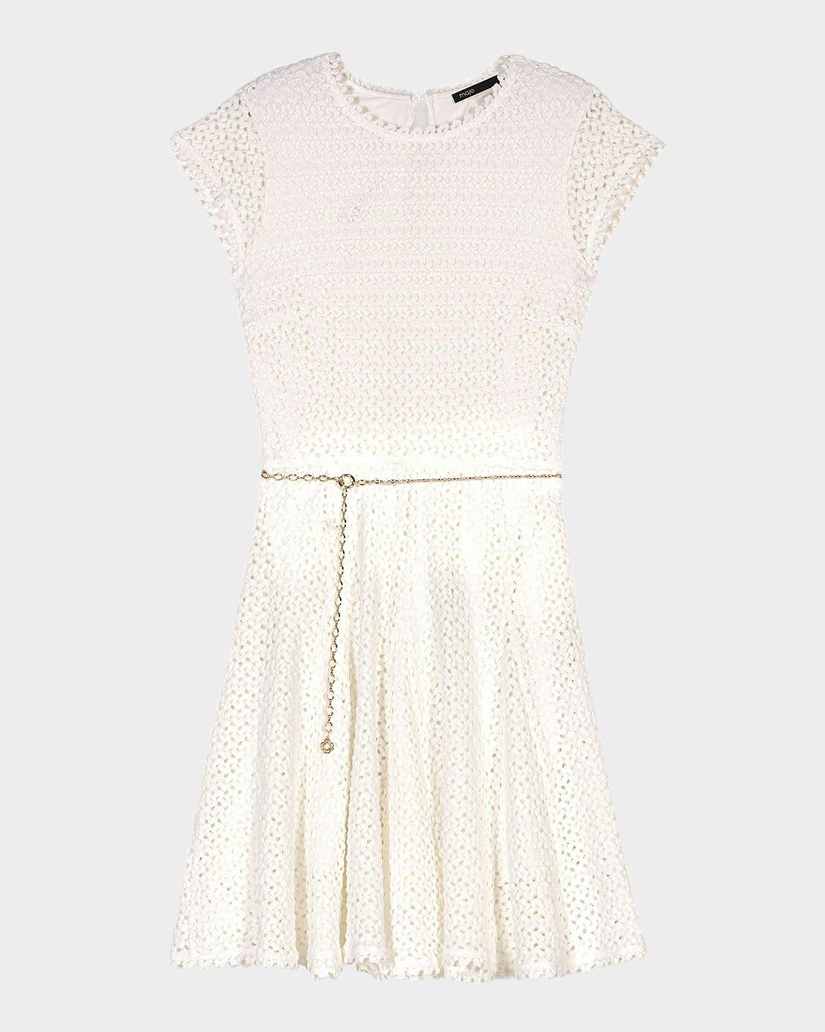 ricochala belted crochet mini dress