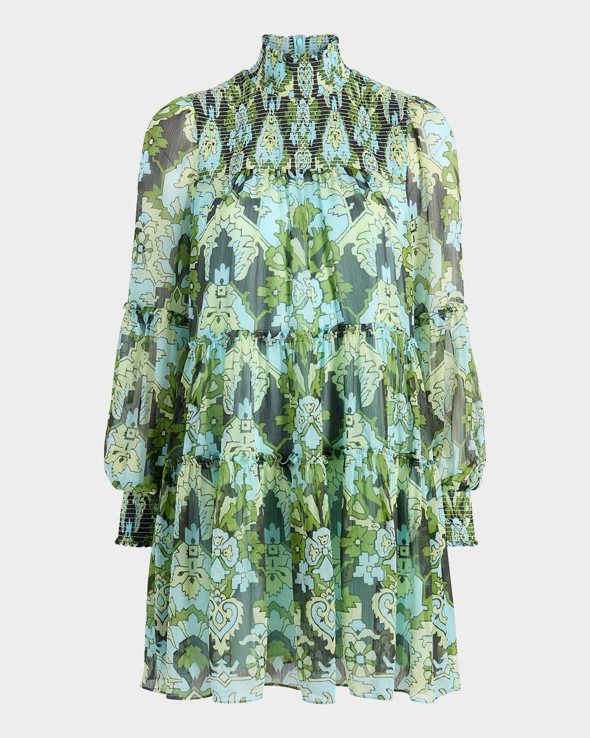 rika long-sleeve damask mini dress