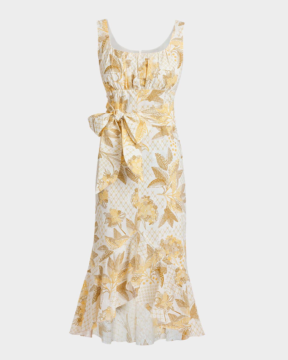 rina flounce cotton cloque midi dress