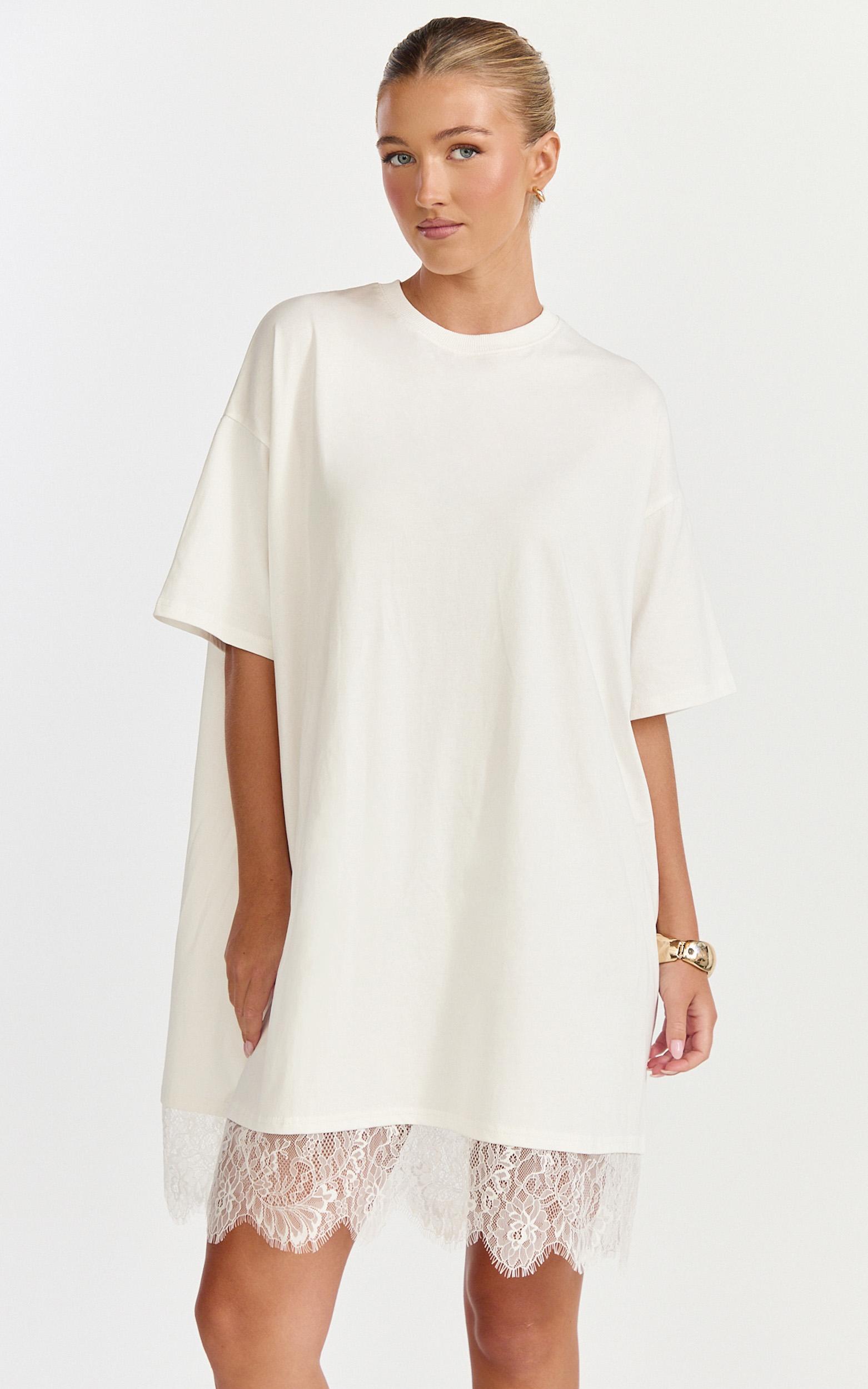 rina mini dress - mini lace trim dress in off white