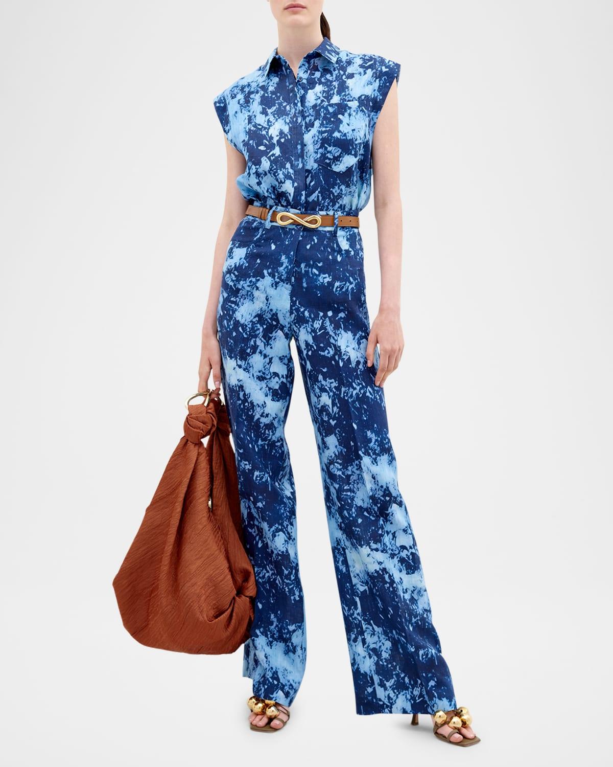 rina tie-dye linen button-down blouse