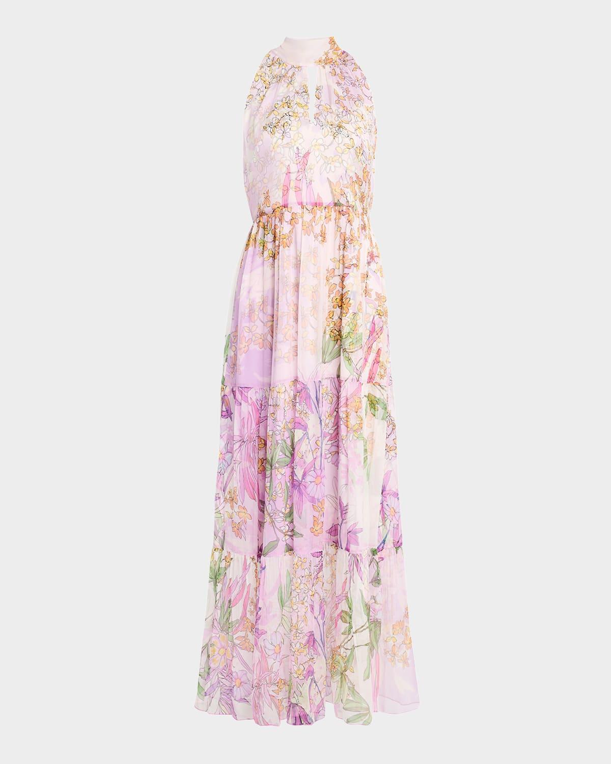 riona tiered floral-print chiffon maxi dress