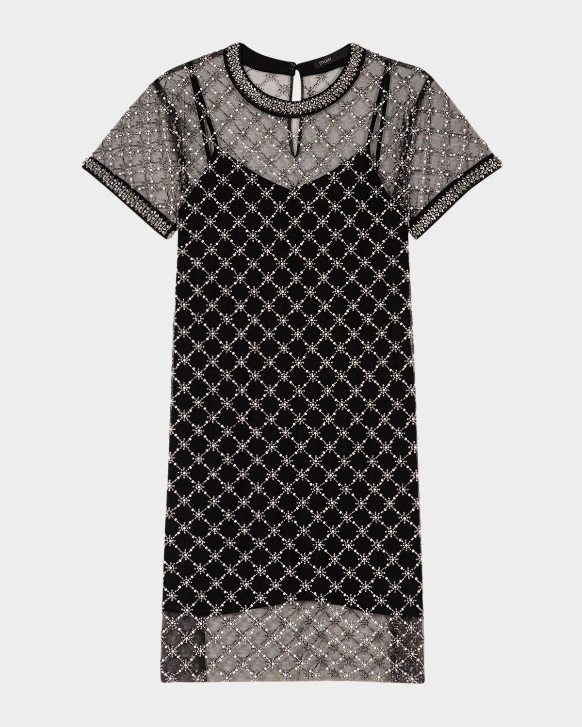 rione sizelle embellished sheer tulle mini dress