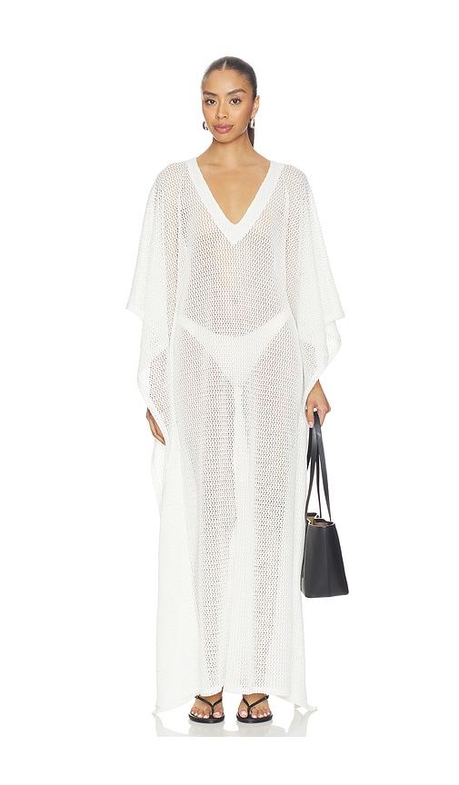 ripley rader fishnet caftan in ivory.