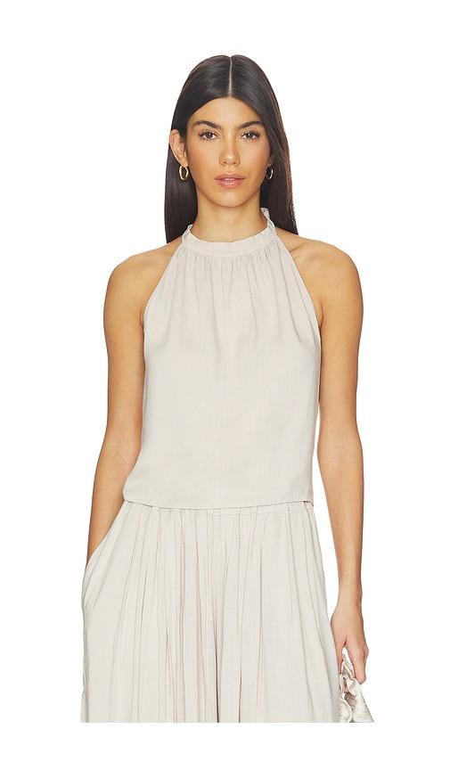 ripley rader linen tie back halter top in light grey.