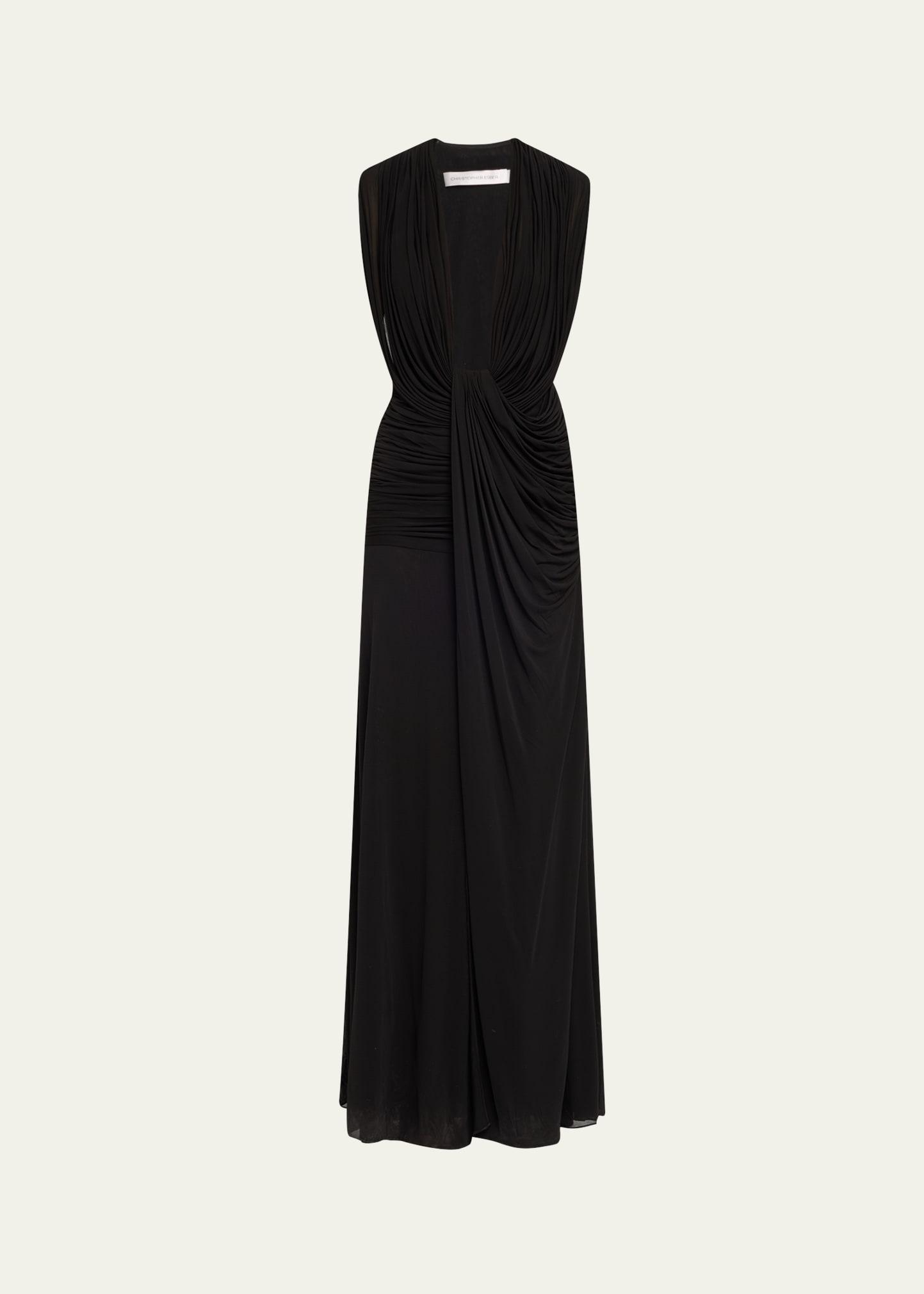 ripple draped double-layer gown