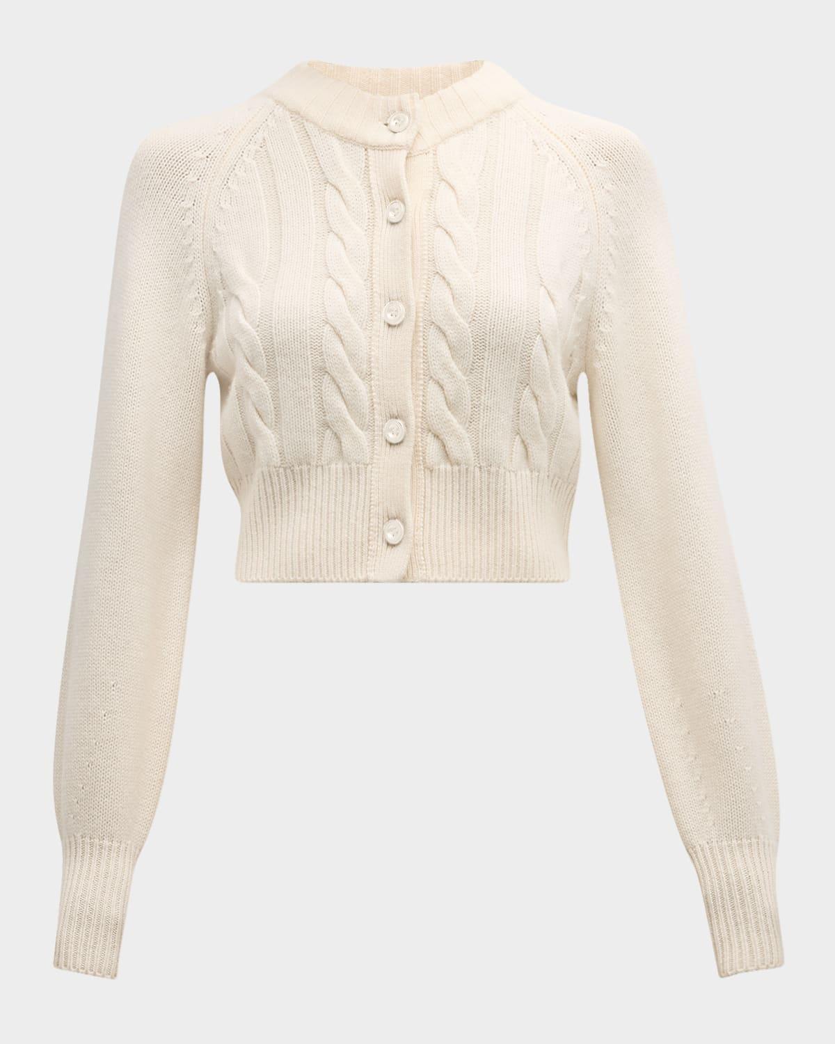 rita cropped wool and cashmere cable-knit cardigan