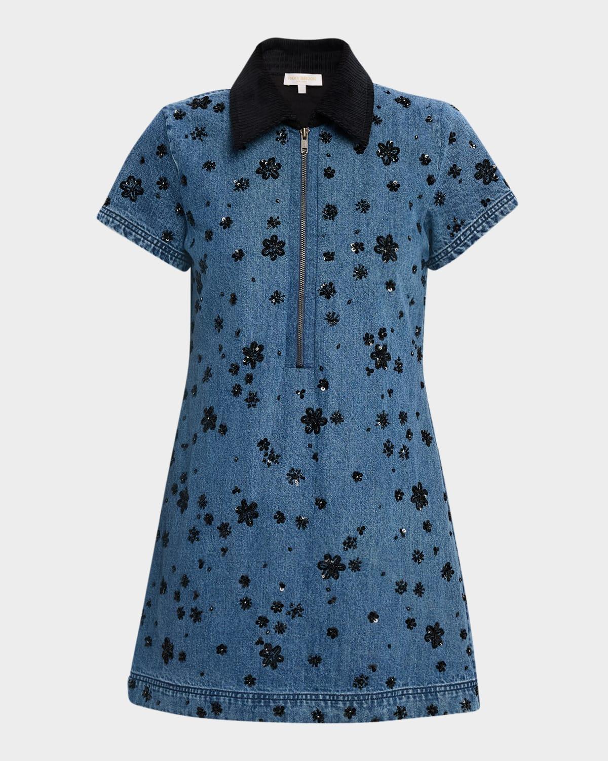 rita embellished denim mini dress
