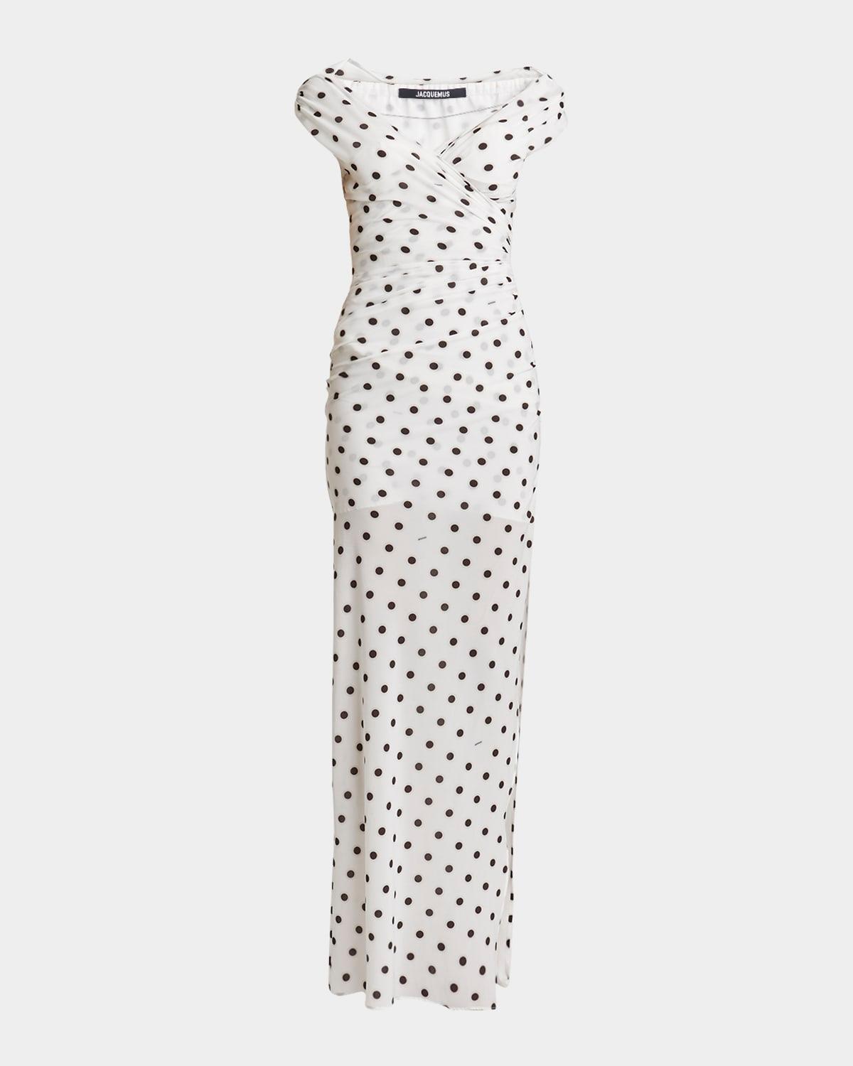rita polka-dot off-the-shoulder gown