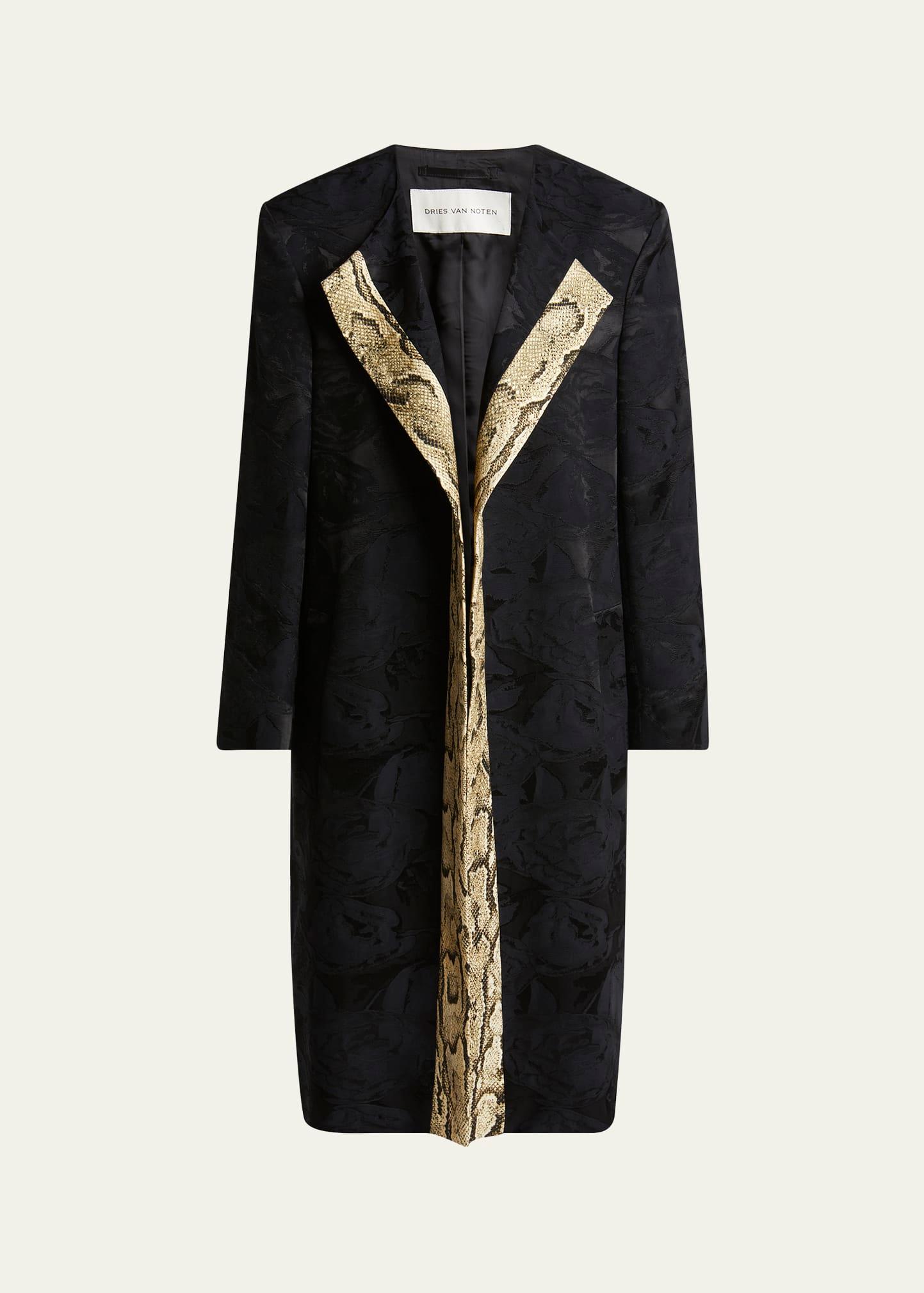 rivkam floral snakeskin-trim open front coat