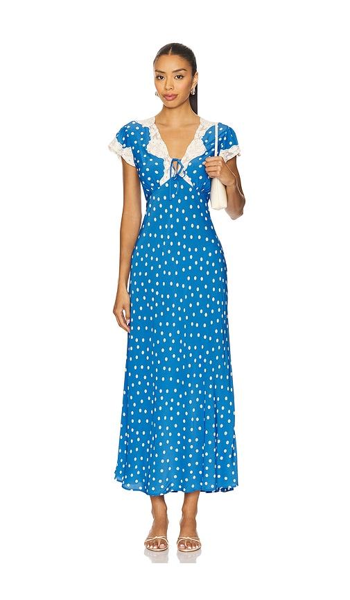 rixo amari dress in blue.