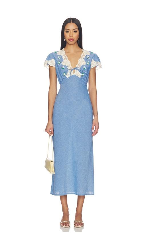 rixo amari dress in blue.