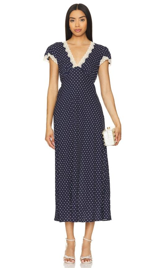 rixo clarice dress in navy.