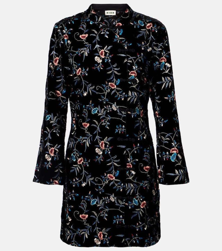 rixo delphina embroidered velvet minidress